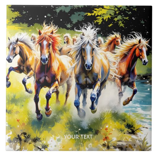 Fantasy Schattigee kudde wilde paarden Tegeltje (Voorkant)