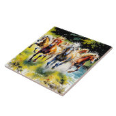 Fantasy Schattigee kudde wilde paarden Tegeltje (Zijkant)