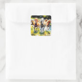 Fantasy Schattigee kudde wilde paarden Vierkante Sticker (Tas)