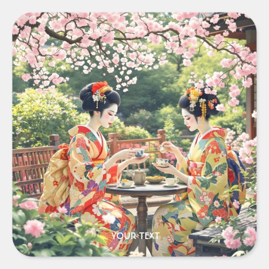Fantasy Schattigee Kyoto Garden Tea Vierkante Sticker (Voorkant)