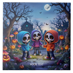 Fantasy Schattigee lachende Chibi skeletten Tegeltje