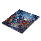 Fantasy Schattigee lachende Chibi skeletten Tegeltje (Zijkant)