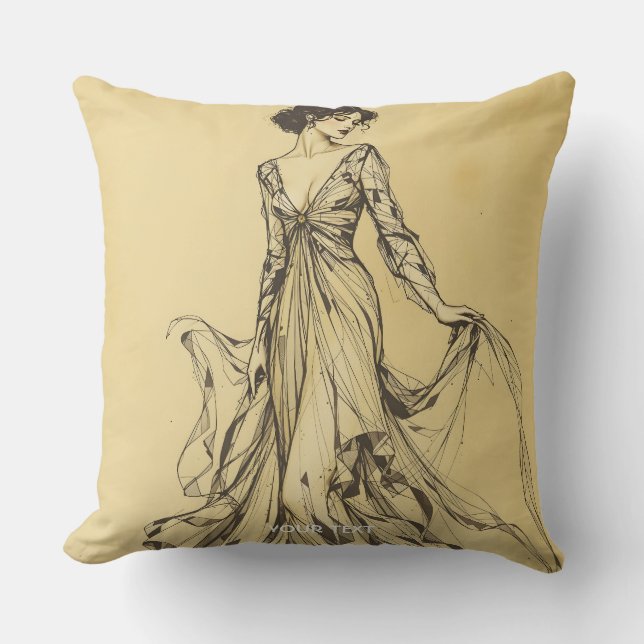 Fantasy Schattigee Lady Pencil Tekening Kussen (Voorkant)