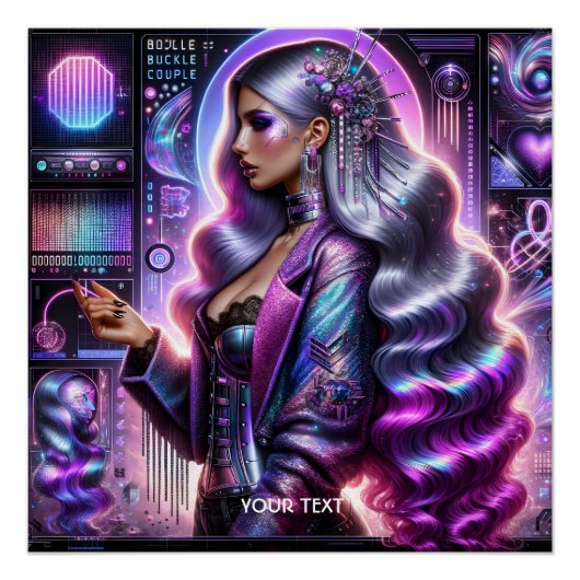 Fantasy Schattigee Lavendel Cyber Girl Perfect Poster (Voorkant)