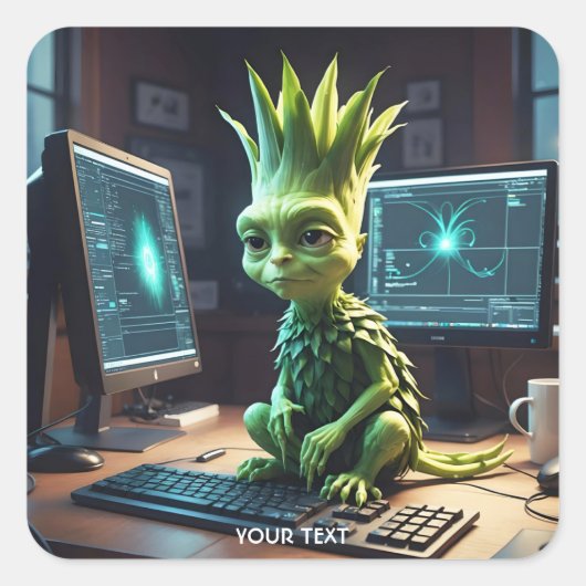 Fantasy Schattigee Leek Artisjok Alien Vierkante Sticker (Voorkant)