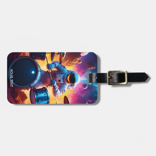 Fantasy Schattigee levendige astronaut spelen drum Bagagelabel (Voorkant horizontaal)