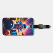 Fantasy Schattigee levendige astronaut spelen drum Bagagelabel (Achterkant horizontaal)