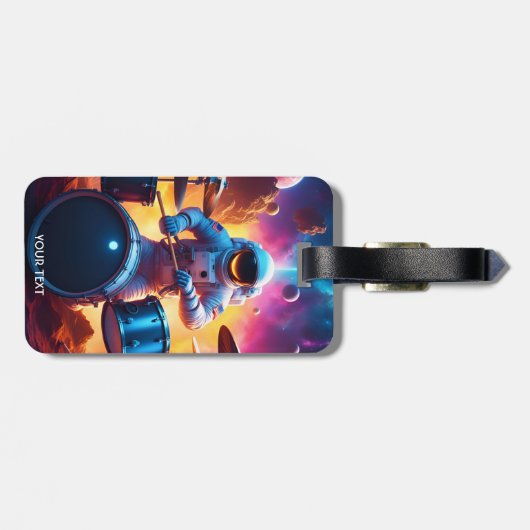 Fantasy Schattigee levendige astronaut spelen drum Bagagelabel (Achterkant horizontaal)