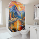 Fantasy Schattigee levendige bergen Gouache stijl Douchegordijn (In situ)