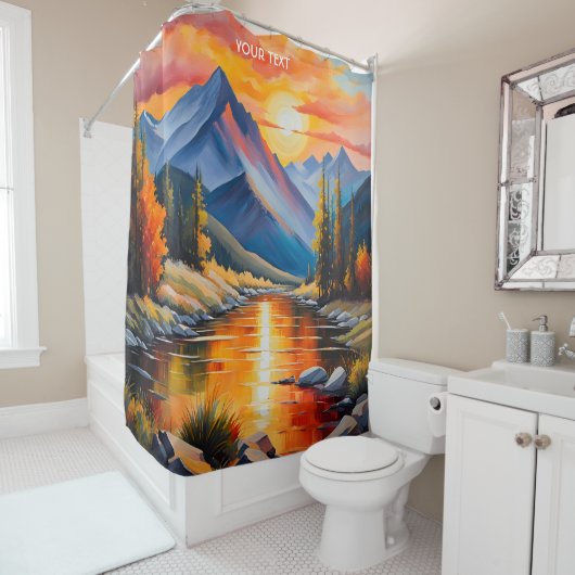 Fantasy Schattigee levendige bergen Gouache stijl Douchegordijn (In situ)