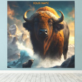 Fantasy Schattigee levendige bloemen grote buffel Canvas Afdruk (Insitu (Houten vloer))
