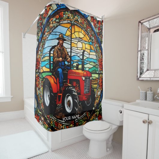 Fantasy Schattigee levendige boer in tractor Douchegordijn (In situ)