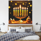 Fantasy Schattigee levendige Chanoeka Menorah Ster Canvas Afdruk (Insitu (Slaapkamer))