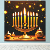 Fantasy Schattigee levendige Chanoeka Menorah Ster Canvas Afdruk (Insitu (Houten vloer))