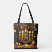 Fantasy Schattigee levendige Chanoeka Menorah Ster Tote Bag (Achterkant)