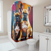 Fantasy Schattigee levendige Franse Bulldog famili Douchegordijn (In situ)