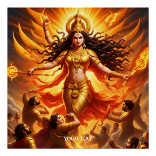 Fantasy Schattigee levendige godin Durga Battle Perfect Poster