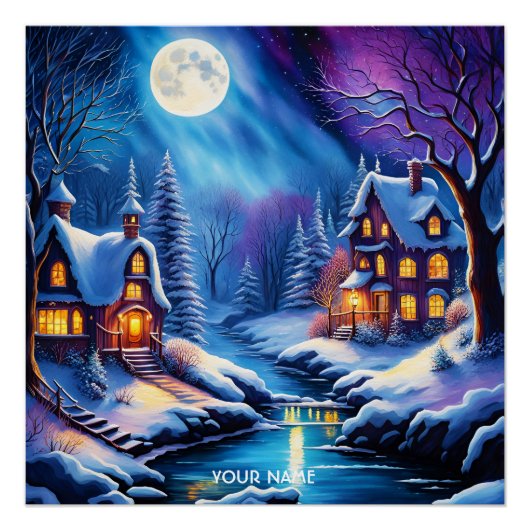 Fantasy Schattigee levendige kerst winternacht Perfect Poster (Voorkant)