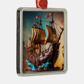 Fantasy Schattigee levendige piratenscheepstaart Metalen Ornament (Rechts)