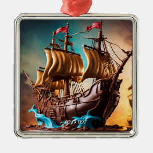 Fantasy Schattigee levendige piratenscheepstaart Metalen Ornament