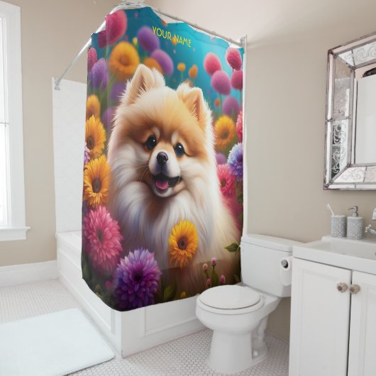 Fantasy Schattigee levendige Pommerse Baby Flowers Douchegordijn (In situ)