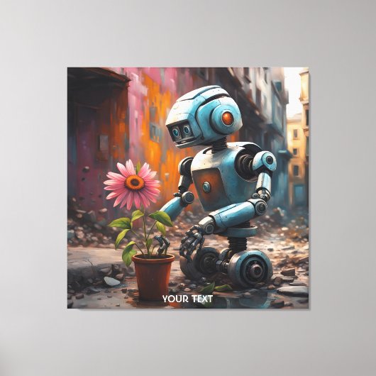 Fantasy Schattigee levendige robot City Flower Canvas Afdruk (Voorkant)