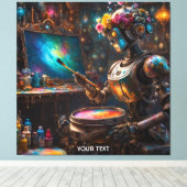 Fantasy Schattigee levendige robot met verfkwast Canvas Afdruk (Insitu (Houten vloer))