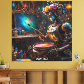 Fantasy Schattigee levendige robot met verfkwast Canvas Afdruk (Insitu (Woonkamer))