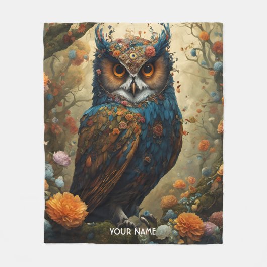 Fantasy Schattigee levendige Uil Flowers Fleece Deken (Voorkant)