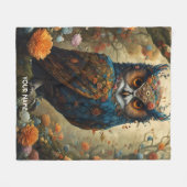 Fantasy Schattigee levendige Uil Flowers Fleece Deken (Voorkant (Horizontaal))