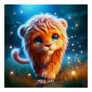 Fantasy Schattigee Lion Cub Sterren Perfect Poster