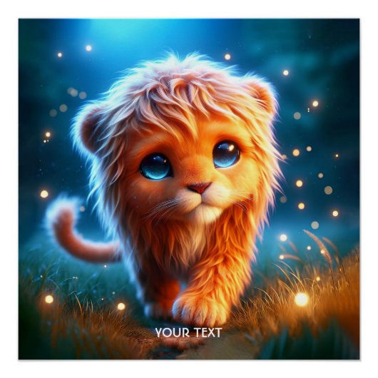Fantasy Schattigee Lion Cub Sterren Perfect Poster (Voorkant)