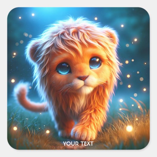 Fantasy Schattigee Lion Cub Sterren Vierkante Sticker (Voorkant)