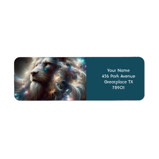 Fantasy Schattigee Lion Space Stars Etiket (Voorkant)