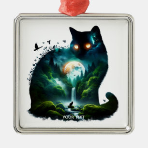 Fantasy Schattigee Maan Waterval Cat Metalen Ornament