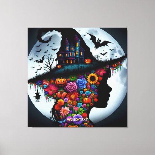 Fantasy Schattigee meisje heks Halloween Canvas Afdruk (Voorkant)
