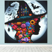 Fantasy Schattigee meisje heks Halloween Canvas Afdruk (Insitu (Houten vloer))
