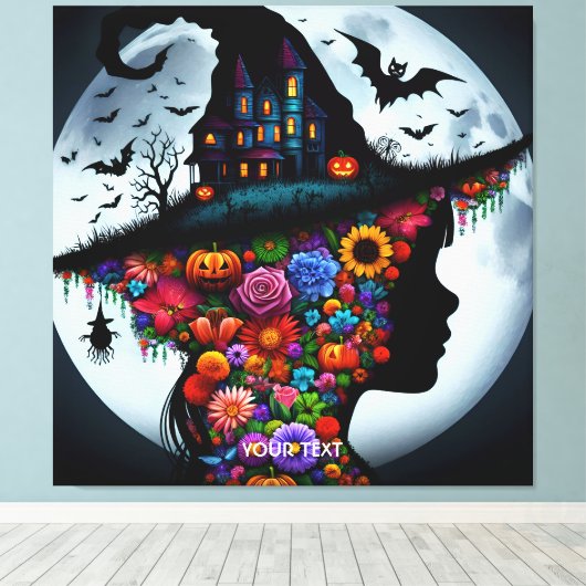 Fantasy Schattigee meisje heks Halloween Canvas Afdruk (Insitu (Houten vloer))