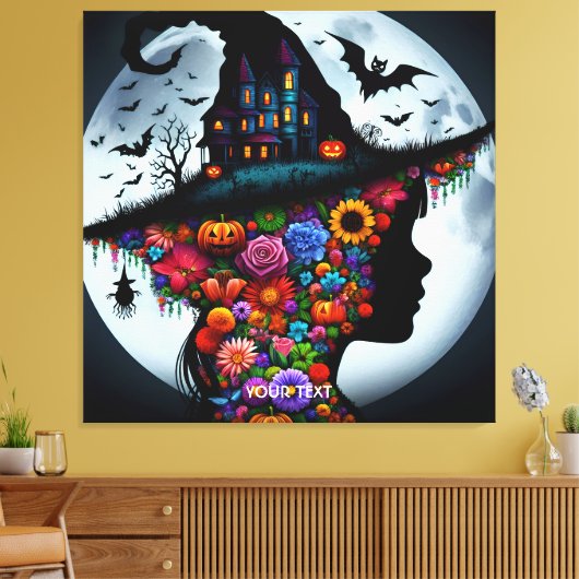 Fantasy Schattigee meisje heks Halloween Canvas Afdruk (Insitu (Woonkamer))