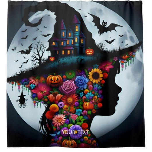 Fantasy Schattigee meisje heks Halloween Douchegordijn (Voorkant)
