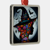 Fantasy Schattigee meisje heks Halloween Metalen Ornament (Rechts)