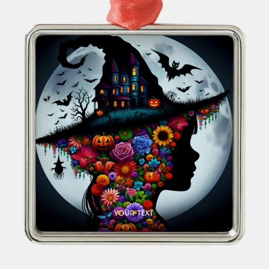 Fantasy Schattigee meisje heks Halloween Metalen Ornament (Voorkant)