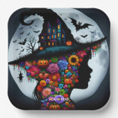 Fantasy Schattigee meisje heks Halloween Papieren Bordje (Voorkant)