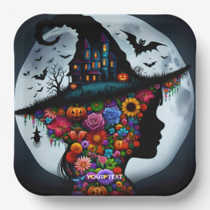 Fantasy Schattigee meisje heks Halloween Papieren Bordje