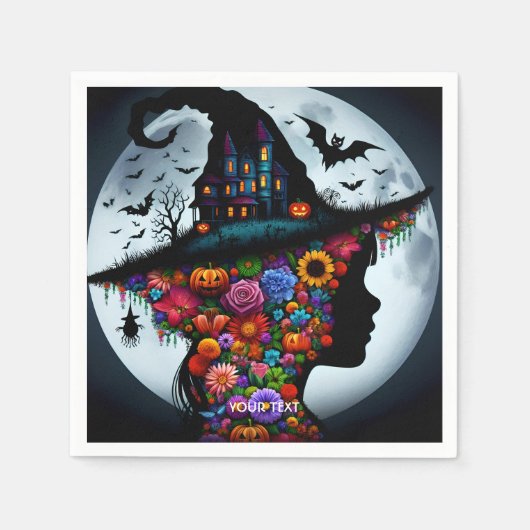 Fantasy Schattigee meisje heks Halloween Servet (Voorkant)