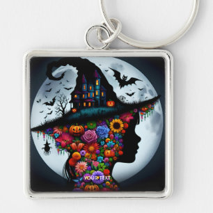 Fantasy Schattigee meisje heks Halloween Sleutelhanger