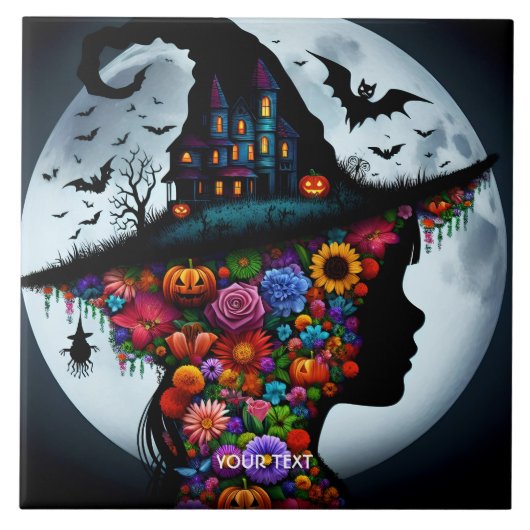 Fantasy Schattigee meisje heks Halloween Tegeltje (Voorkant)
