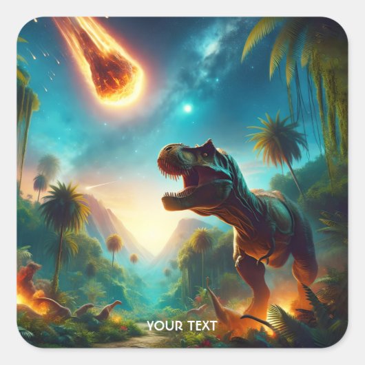 Fantasy Schattigee Meteor bang T-Rex Vierkante Sticker (Voorkant)