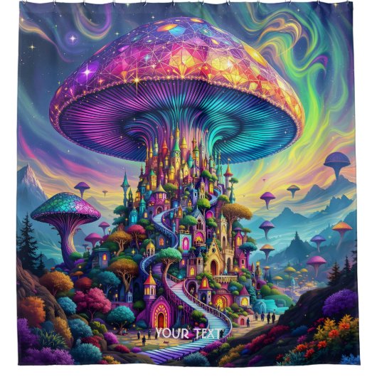 Fantasy Schattigee Mushroom Rainbow Skies Douchegordijn (Voorkant)