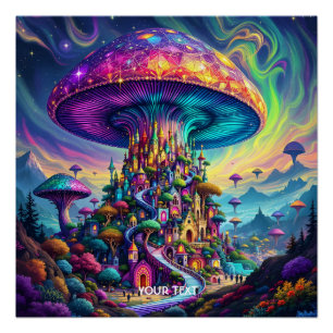Fantasy Schattigee Mushroom Rainbow Skies Perfect Poster